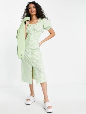 Miss Selfridge Gingham Checked Button-Down Midi Dress Sz. 8 NWT